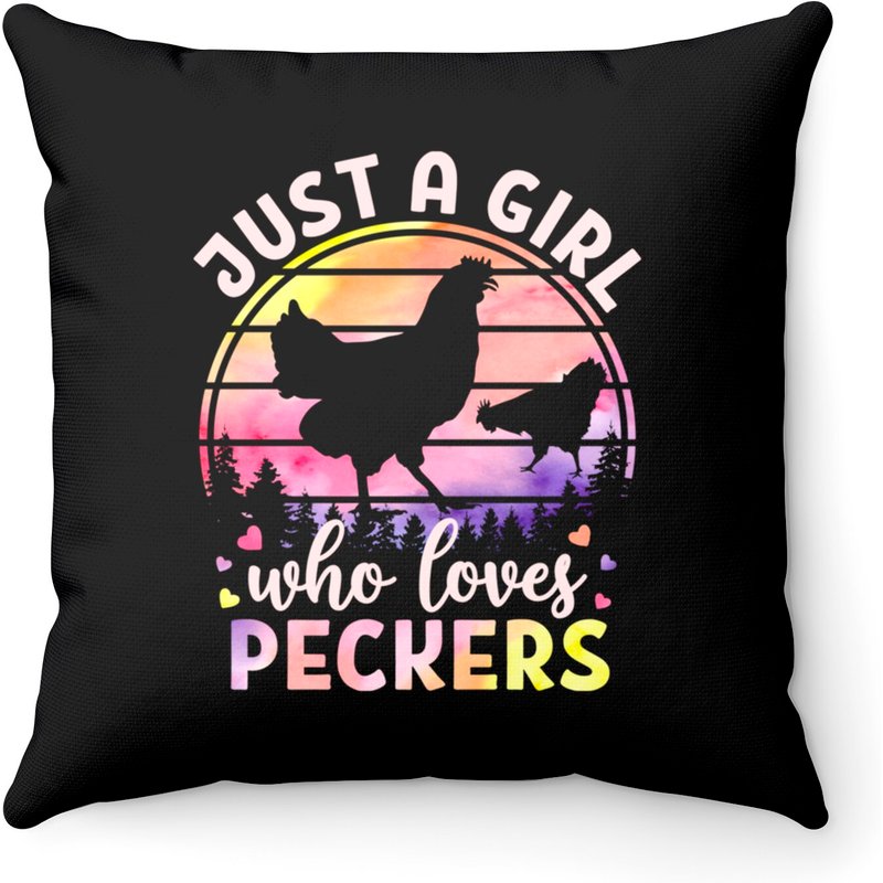 Just A Girl Who Loves Peckers Watercolor Chicken Lovers Pullover Throw Pillows — Coussins décoratifs