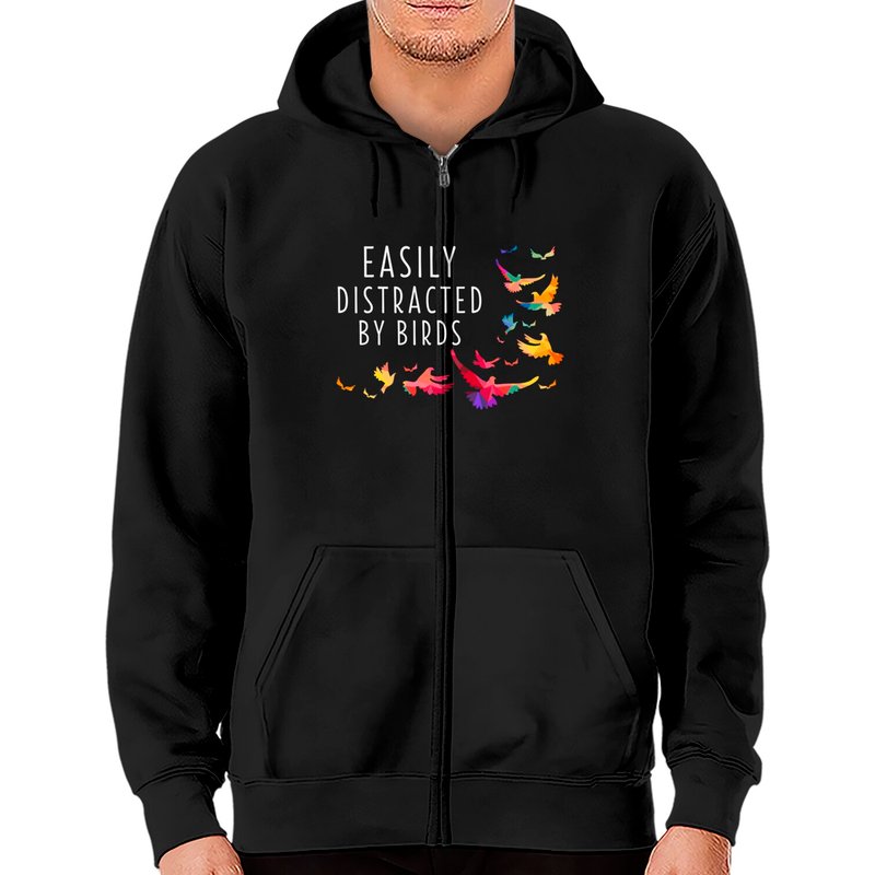 Easily Distracted By Birds Shirt Bird Lover Birder Zip Hoodies — Sweats à capuche pour hommes