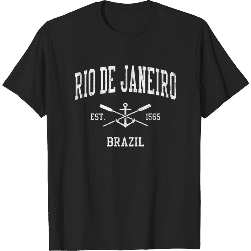 Rio De Janeiro Vintage Crossed Oars & Boat Anchor Pullover T-shirts