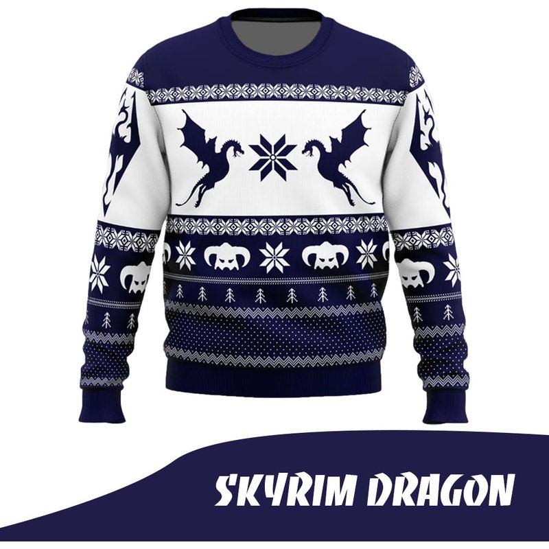 Skyrim Dragon Christmas Ugly Sweater — Chandails pour hommes