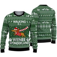 Dachshund Dog Walking In A Wiener Wonderland Christmas Ugly Sweater