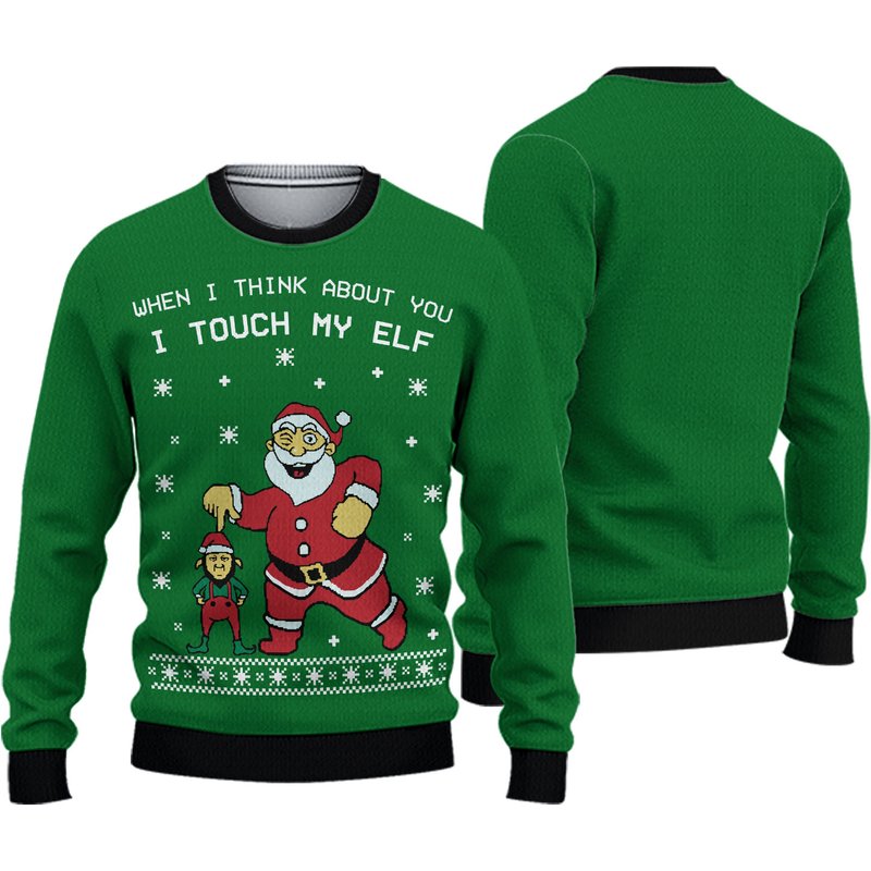 When I Think About Yo I Touch My Elf Christmas Ugly Sweater — Chandails pour hommes