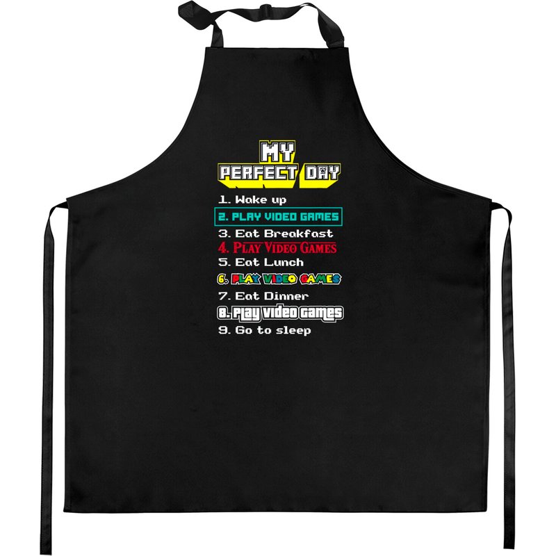 My Perfect Day Play Video Games - Gamer Gift Kitchen Aprons — Kitchen Aprons