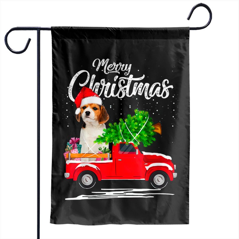 Beagle Ride Red Truck Christmas Pajama Garden Flags — Decorative Flags