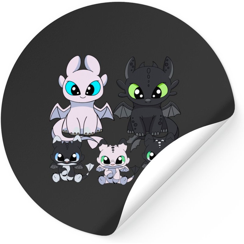 Family Dragons, How To Train Your Dragon Toothless & Light Fury, Night Fury Babies - How To Train Your Dragon Toothless - Stickers — Stickers & Decals