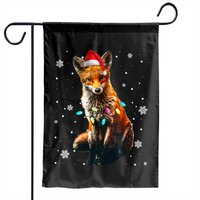 Christmas Red Fox Lover Xmas Dog Tree Santa Hat Red Fox Garden Flags