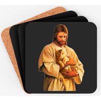 Christ And His Cat - Jesus - Coasters