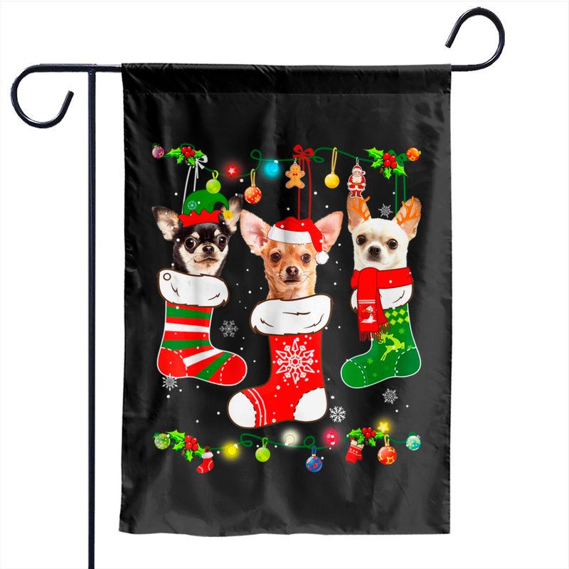 Chihuahua Christmas Lights Xmas Dog Lover Garden Flags — Drapeaux décoratifs