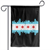 Chicago Flag Distressed Vintage Downtown Skyline Illinois Garden Flags — Decorative Flags