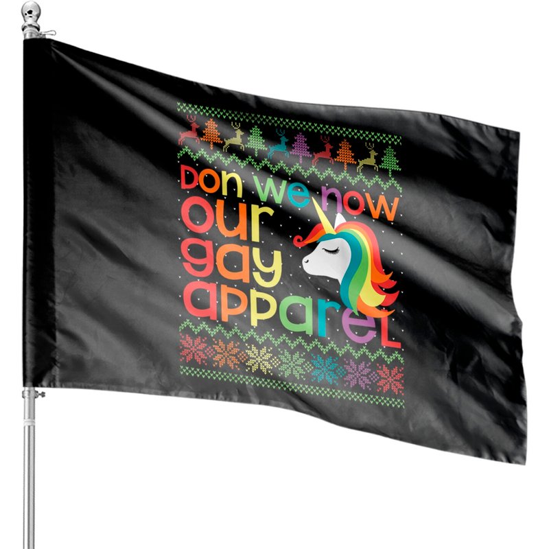 Gay Christmas Rainbow Unicorn Don We Now Our Gay Apparel House Flags — Decorative Flags