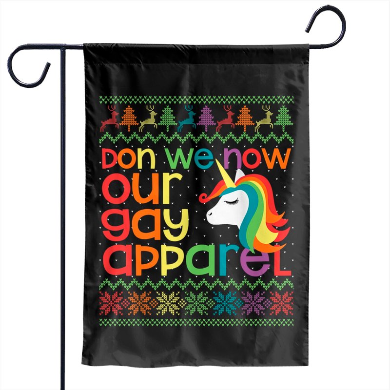 Gay Christmas Rainbow Unicorn Don We Now Our Gay Apparel Garden Flags — Decorative Flags