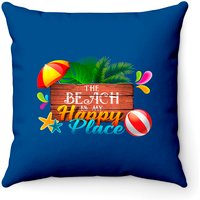 The Beach Is My Happy Place Vacation Summer Throw Pillows