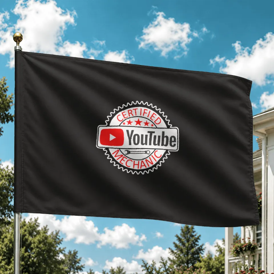 011 YouTube Certified Mechanic House Flag 23" x 35" Black — Decorative Flags