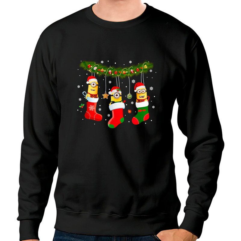 Minion Christmas Sock Sweatshirts, Cartoon Christmas Gift Sweatshirts — Sweats à capuche pour hommes