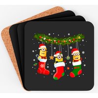 Minion Christmas Sock Coasters, Cartoon Christmas Gift Coasters