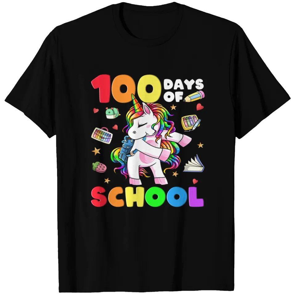 T-shirt 100 jours d'école pour hommes - Design Licorne - Noir — T-shirts pour hommes