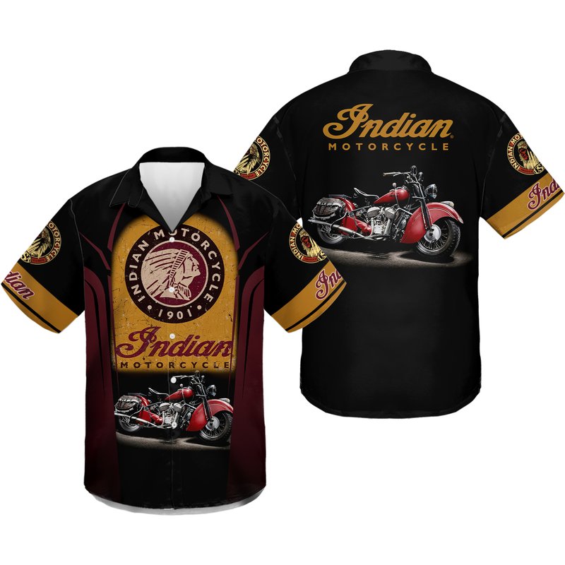 Funny Button Hawaiian Shirt - Motorcycle Theme — Mens Casual Shirts