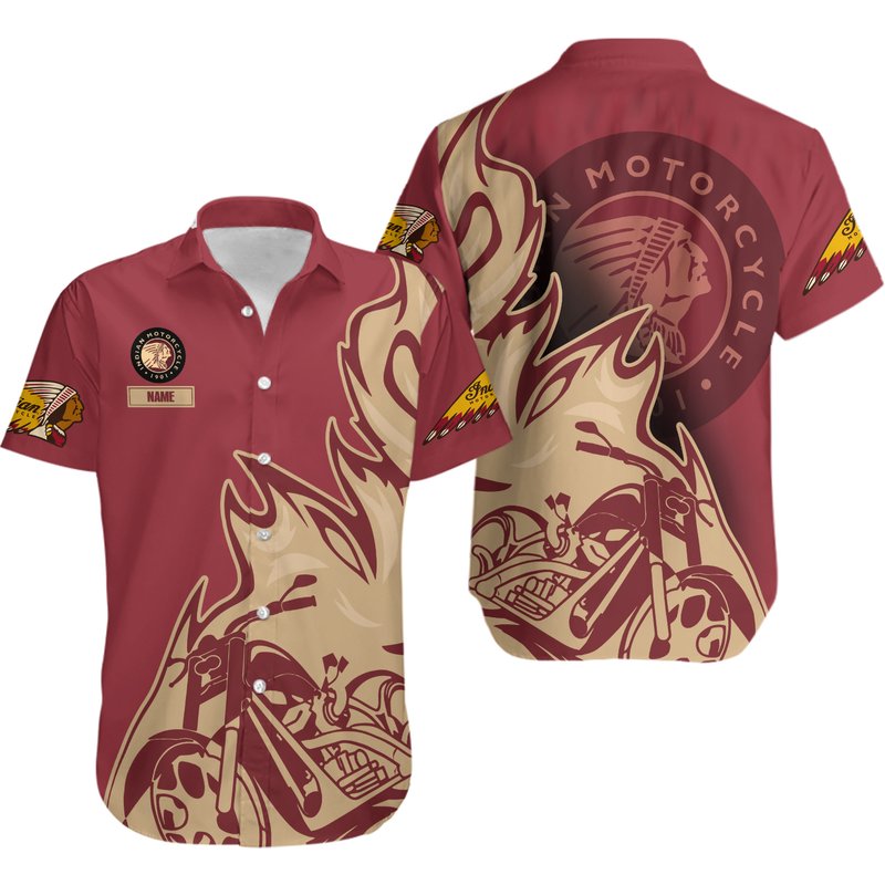 Motorcycle Button Shirt, Indian Button Hawaiian Shirt — Mens Casual Shirts