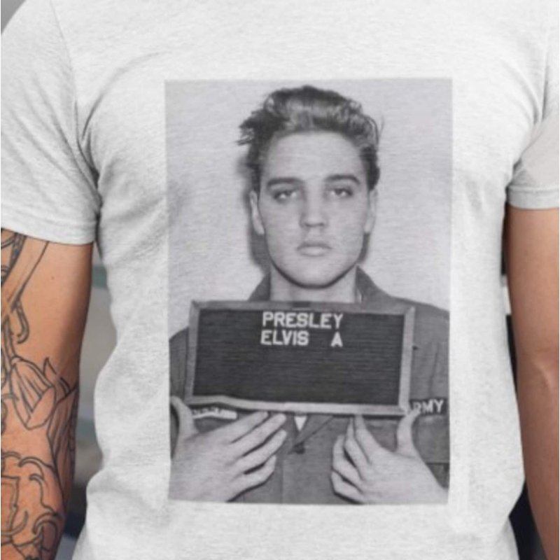 Elvis Mugshot Presley Tee Shirt, Elvis Mugshot Rock Music Tour Shirt — T-shirts pour hommes