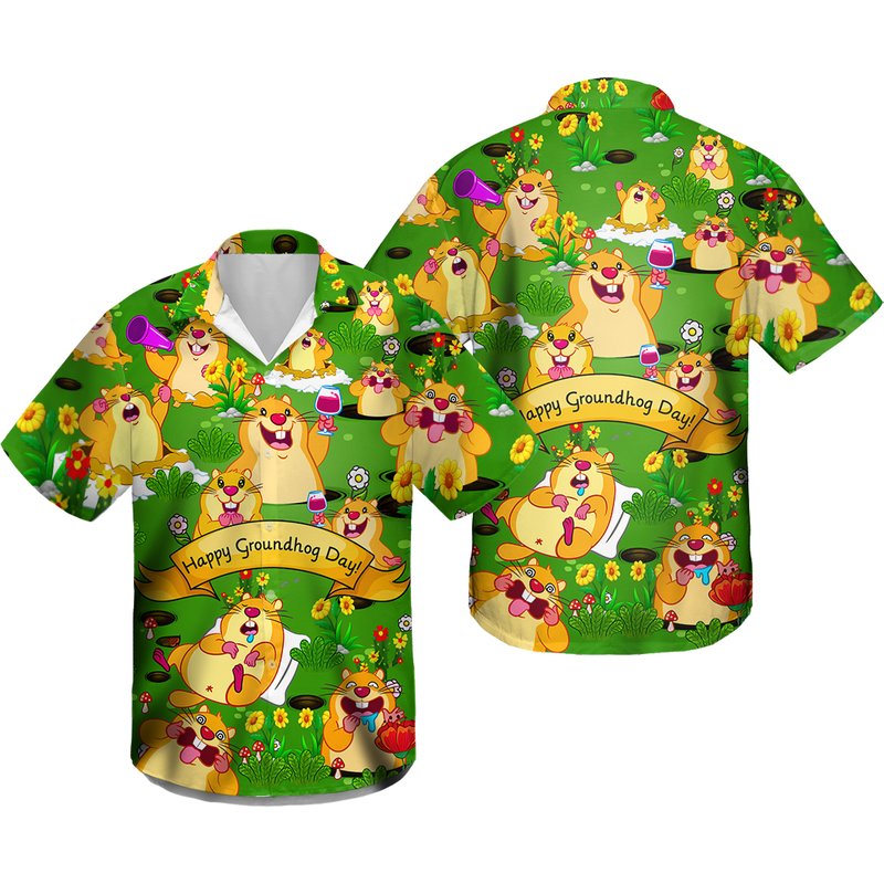 Happy Groundhog Day Groundhog Funny Emotions Hawaiian Shirt — Chemises décontractées pour hommes