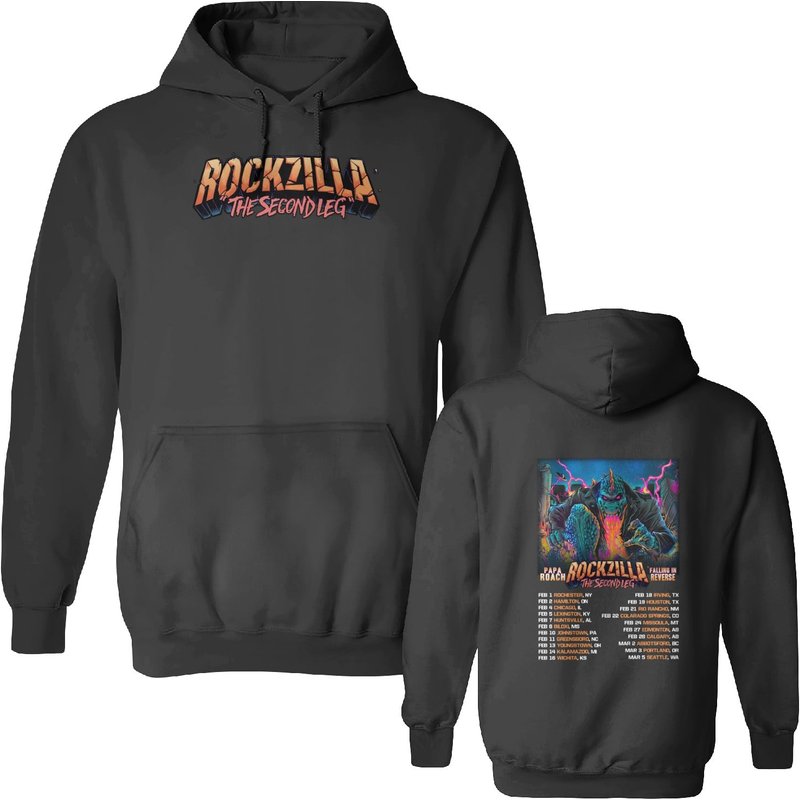 Rockzilla The Second Leg Tour 2023 Hoodie, Papa Roach Falling In Reverse Add New Leg To Rockzilla Tour Me — Sweats à capuche pour hommes