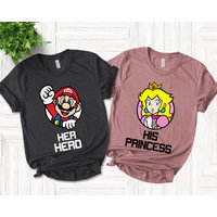 Her Hero And His Princess Matching Couples Shirt/super Mario Valentines Day Shirt — Mens T Shirts