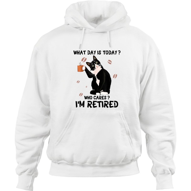 Black Cat What Day Is Today Who Cares I M Retired Hoodies — Sweats à capuche pour hommes