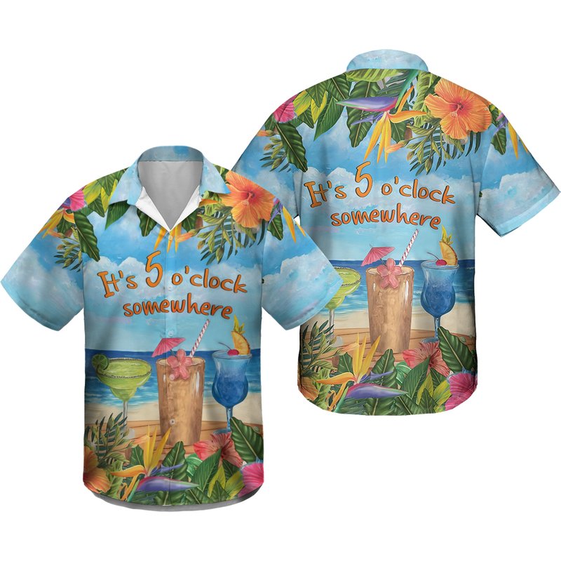 Margarita Cocktail Its 5 Oclock Somewhere Hawaiian Shirt, Hawaii Holiday Beach Shirt — Chemises décontractées pour hommes
