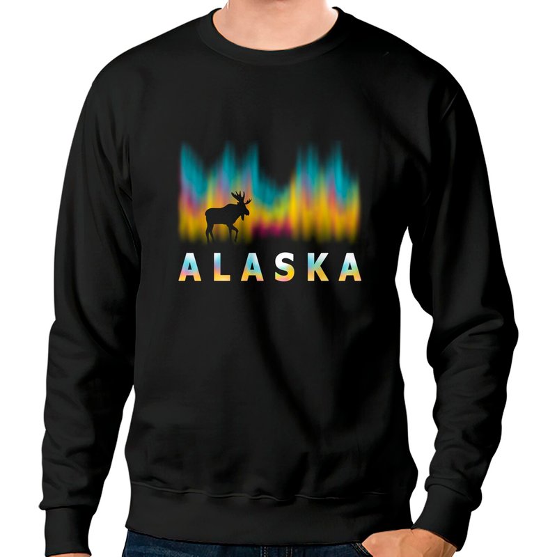 Alaska Day Reindeer With Polar Lights And Moose Pullover Sweatshirts — Sweats à capuche pour hommes