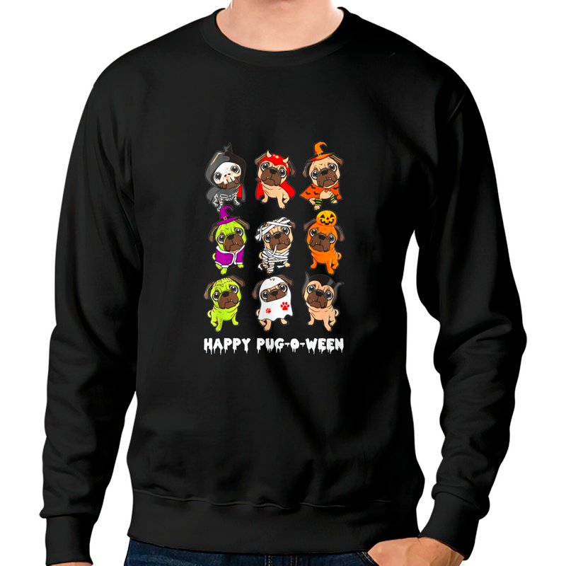 Happy Pug-o-ween Pug Halloween Sweatshirts