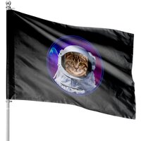 Space Cat Astronaut In Galaxy Funny Cats House Flags