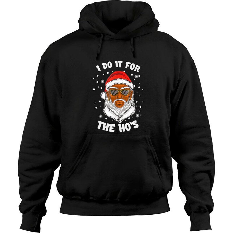 I Do It For The Hos Christmas African American Santa Black Hoodies — Sweats à capuche pour hommes