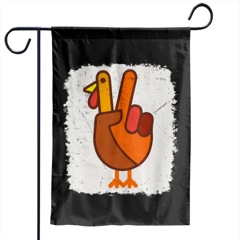 Peace Love Turkey Grateful Turkey Hand Sign Thanksgiving Garden Flags — Decorative Flags