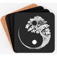 Tao Symbol Coasters Yin Yang Bonsai Tree Japanese Buddhist Zen