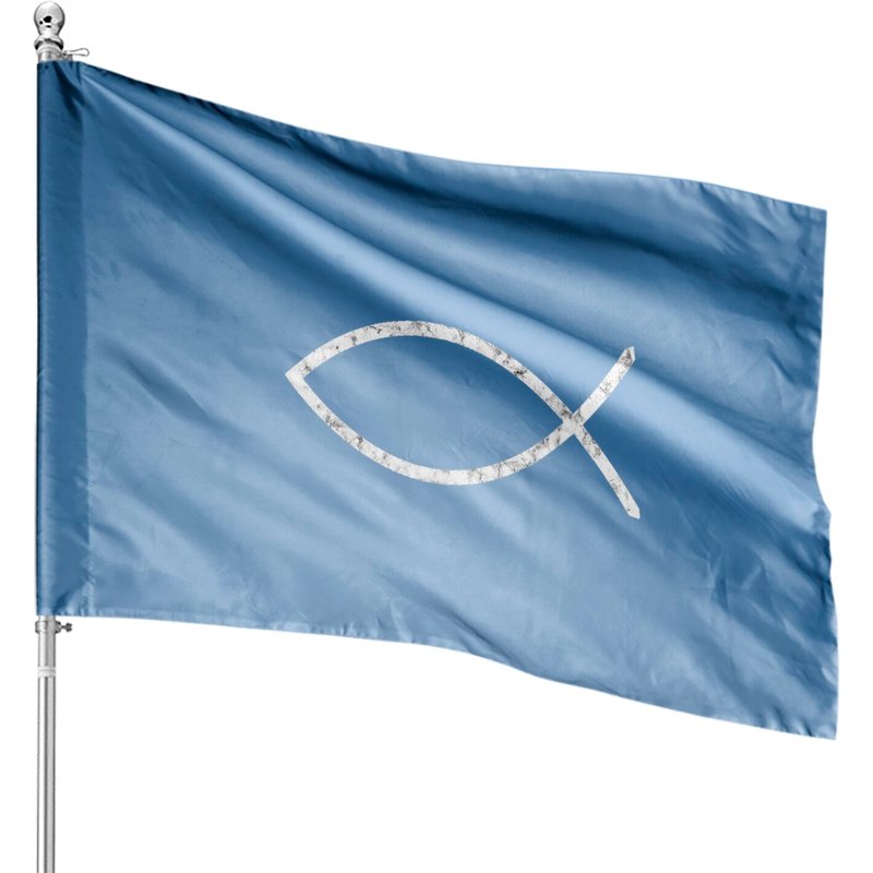 Jesus Fish Ichthy Ichthus Emblem Christian Faith Symbol House Flags — Drapeaux décoratifs