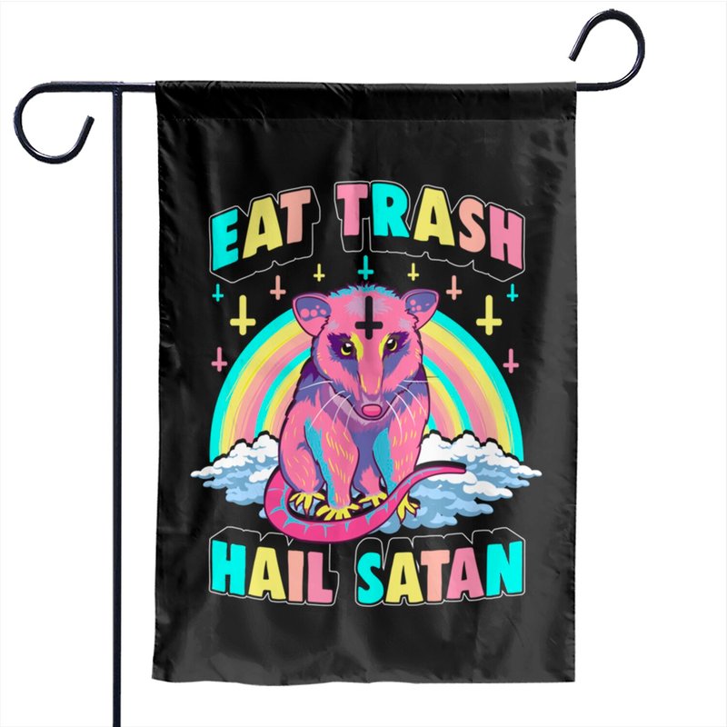 Screaming Possum Garden Flags Eat Trash Hail Satan Kawaii Pastel Goth Possum — Drapeaux décoratifs