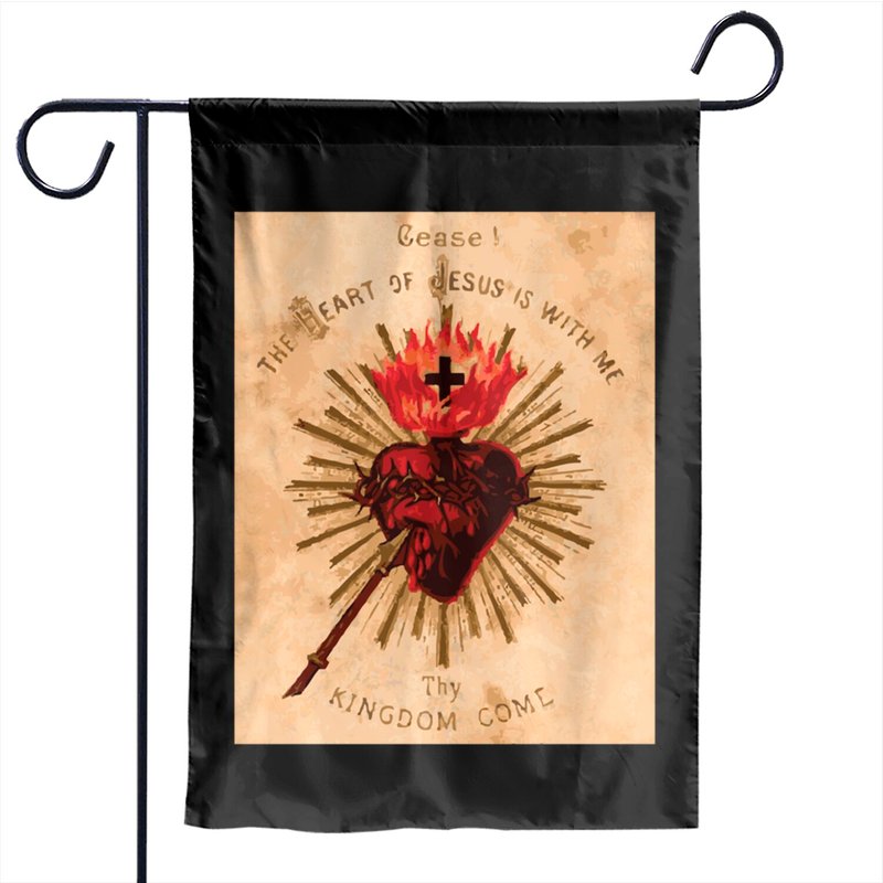 Vintage Sacred Heart Of Jesus Catholic Art Traditional Garden Flags — Drapeaux décoratifs