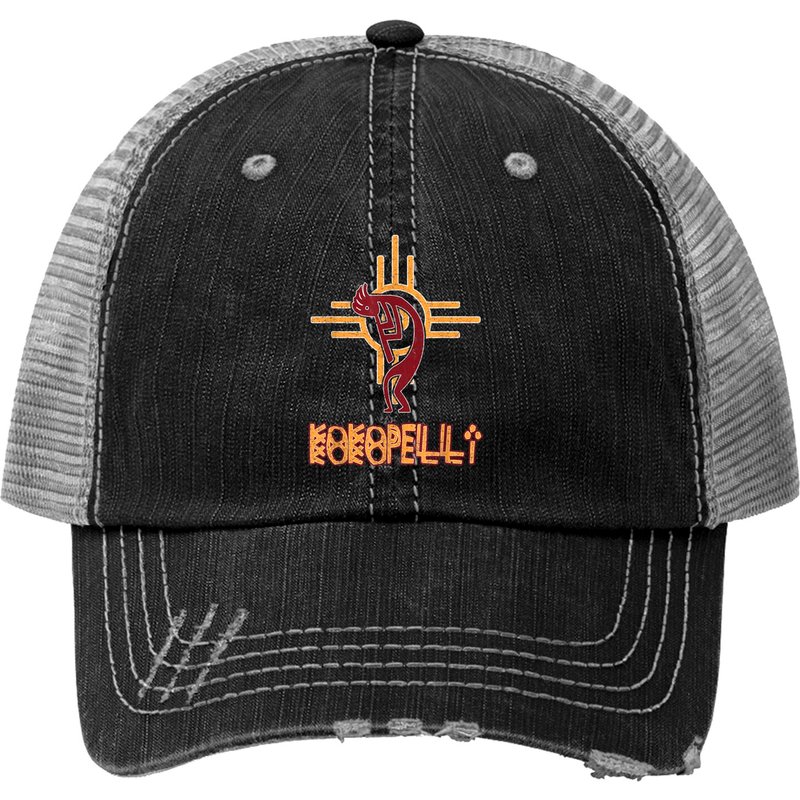 Kokopelli Art Trucker Hats Native American Kokopelli Flute Player & Sun Symbol — Casquette de baseball