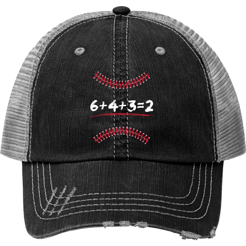 Mens 6+4+3=2 Double Play Baseball Math Game Positions Design - Ball - Print Trucker Hats — Casquette de baseball