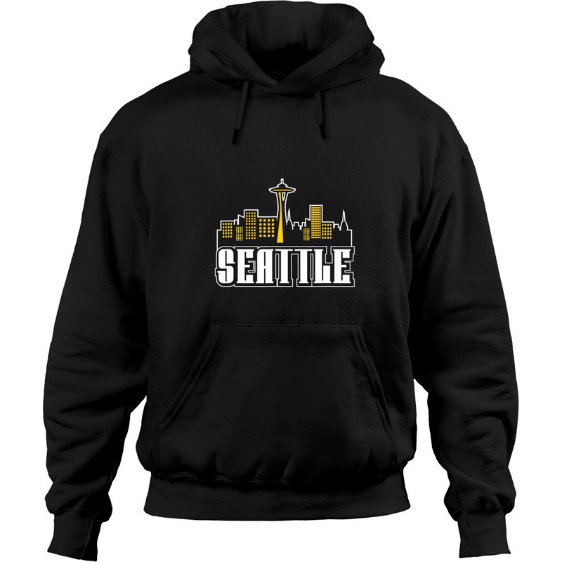 Seattle Downtown Design With Space Needle Hoodies — Mens Hoodies