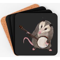 Opossum Playing The Banjo - Possum Coasters