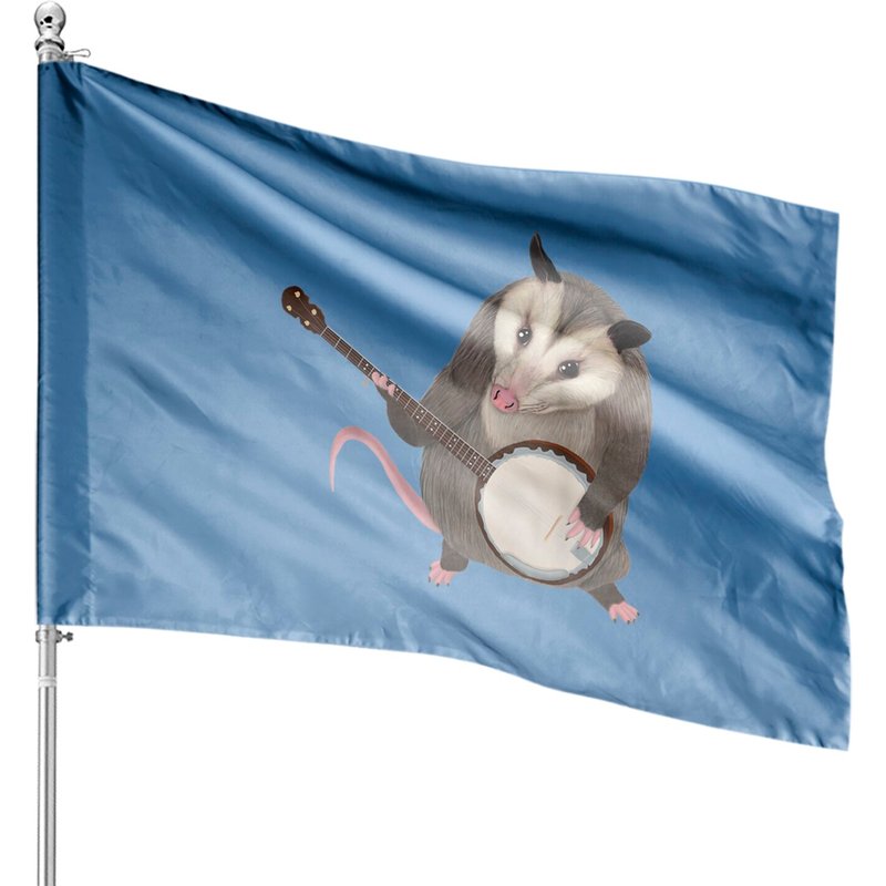 Opossum Playing The Banjo - Possum House Flags — Decorative Flags