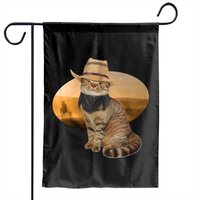 Western Mashup Funny Texas Cowboy Cat Garden Flags