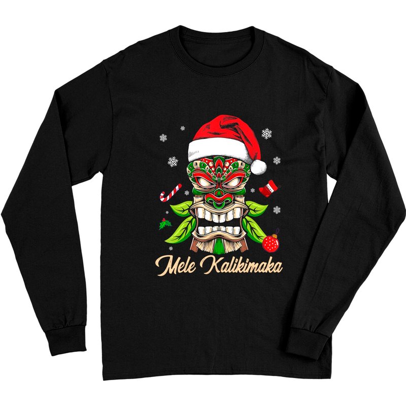 Tiki Mele Kalikimaka Hawaiian Merry Christmas Long Sleeves — T-shirts pour hommes
