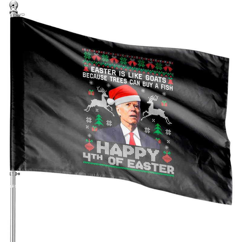 Happy 4th Of Easter Funny Biden Ugly Christmas Swe House Flags — Drapeaux décoratifs