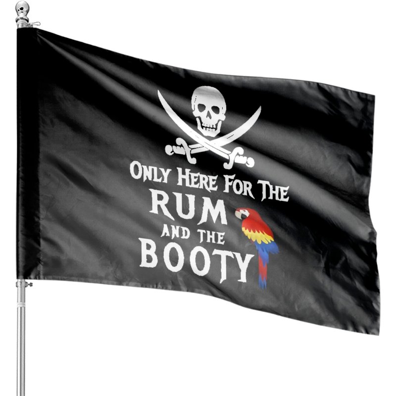 Only Here For The Rum And The Booty Pirate With Parrot House Flags — Decorative Flags