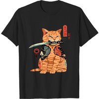 Japanese Samurai Ninja Cat Kawaii Tattoo Graphic T-shirts