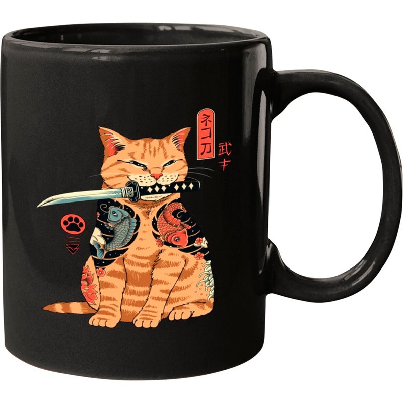 Japanese Samurai Ninja Cat Kawaii Tattoo Graphic Mugs — Tasses et gobelets