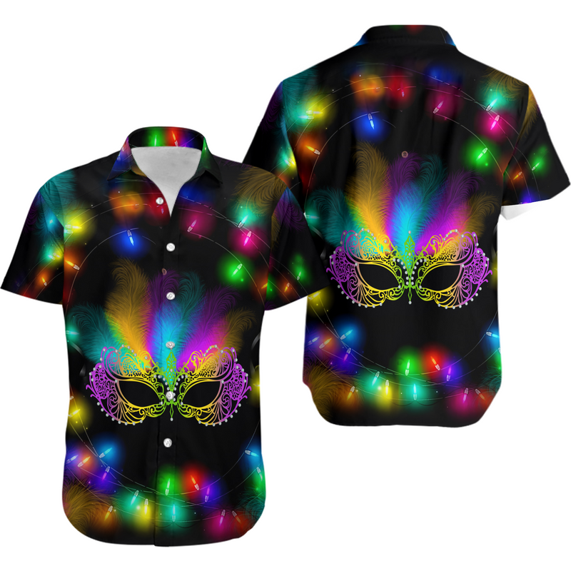 Carnival Lightful Mardi Gras Aloha Hawaiian Shirt — Chemises décontractées pour hommes