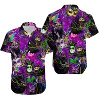 Cat Mardi Gras Purple Black Hawaiian Shirt — Chemises décontractées pour hommes